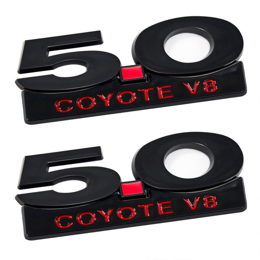 2011-2014 Mustang GT 5.0 Coyote V8 Black & Red Fender Emblems & Accent - 4pc Kit