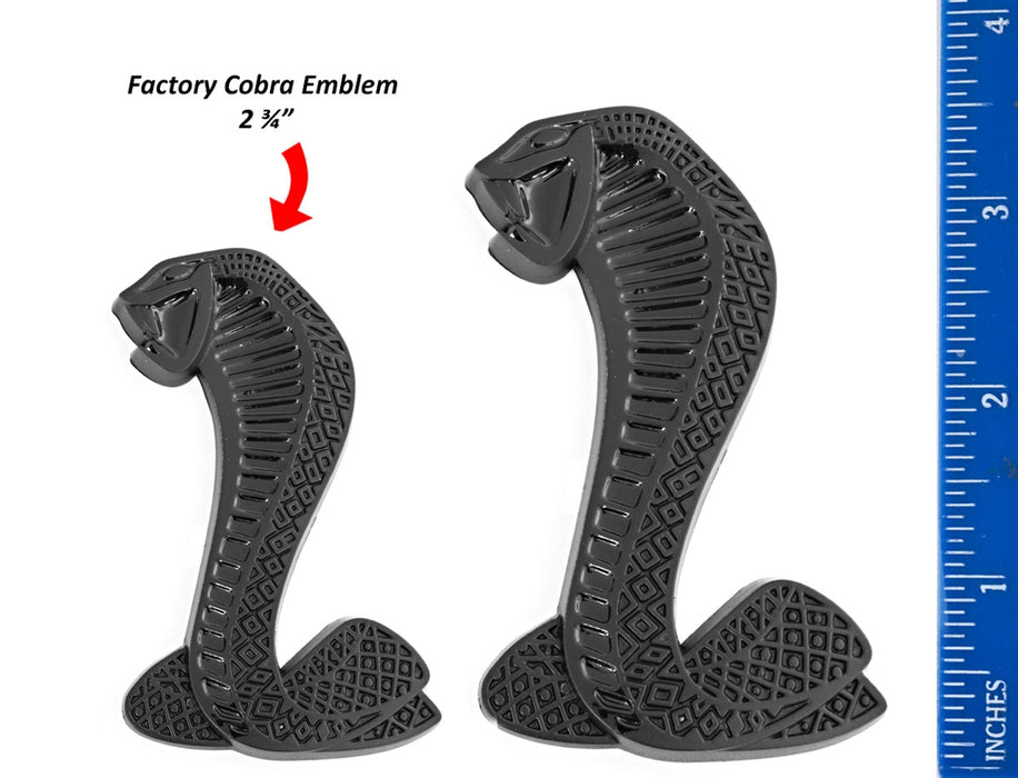 Pair Of Larger 3.5" Cobra Snake Fender Emblems For Ford Mustang - Black & Chrome, Reproduction