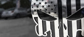 Punisher Skull American Flag Fender Tailgate Emblem Polished Stainless 6" x 4.5"