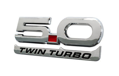 1979-2022 Mustang 5.0 Twin Turbo 5.25" Chrome Fender Emblem w/ Accent Badge 2pc