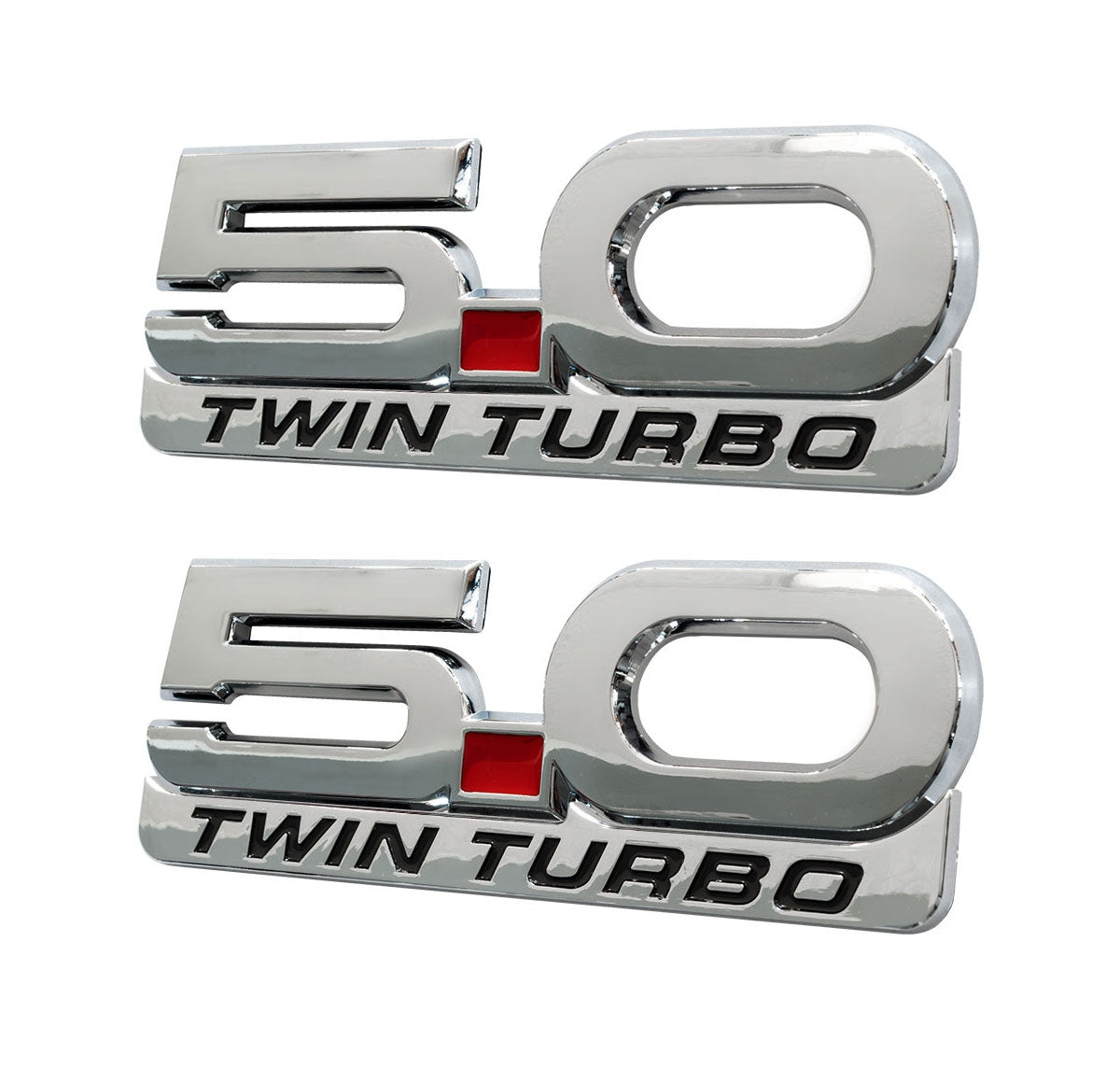 1979-2022 Mustang 5.0 Twin Turbo 5.25" Chrome Fender Emblems w/ Accent Badge 4pc