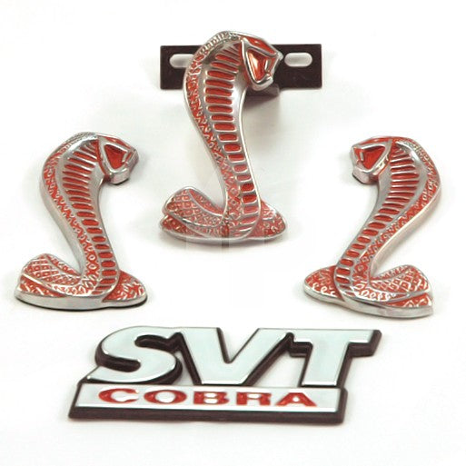 1994-04 Mustang SVT Cobra Red & Chrome Exterior Emblems - Grille Trunk & Fenders