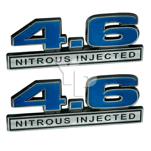 Blue & Chrome 4.6 Liter Nitrous Injected NOS Emblems Badge Logo - Pair 5.0" Long
