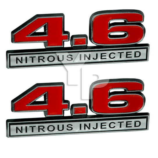 Red & Chrome 4.6 Liter V8 Nitrous Injected NOS Emblems Badge - Pair 5.0" Long
