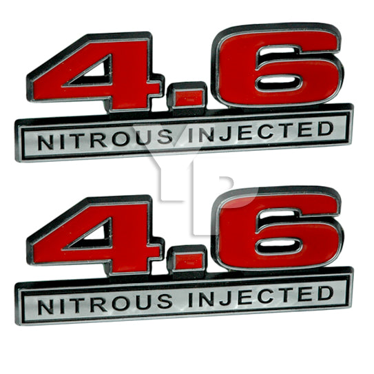 Red & Chrome 4.6 Liter V8 Nitrous Injected NOS Emblems Badge - Pair 5.0" Long