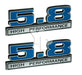 5.8 Liter 351 Engine High Performance Emblem Logo in Blue & Chrome 5" Long Pair