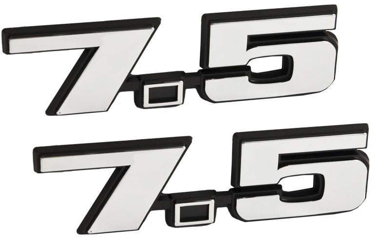 7.5 Liter 460 Ford Big Block V8 Engine Logo Emblems w Chrome & Black Trim - Pair