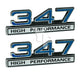 Mustang Blue 347 High Performance Emblem Badge Logo with Chrome Trim - Pair