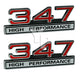 347 Stroker Engine High Performance Emblem Badge in Chrome & Red - 4" Long Pair