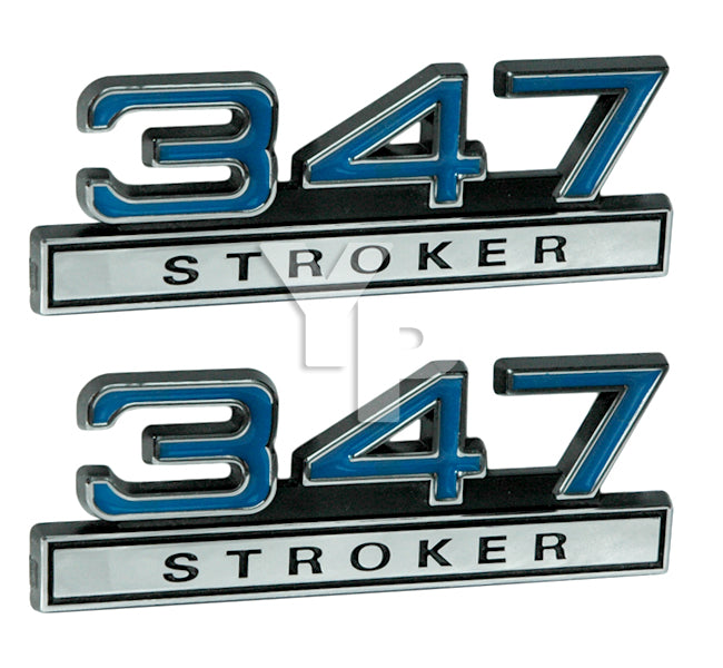 Engine Emblems 347 Stroker Engine Emblem Badge Logo with Blue & Chrome Trim - 4