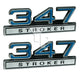 347 Stroker Engine Emblem Badge Logo with Blue & Chrome Trim - 4" Long Pair