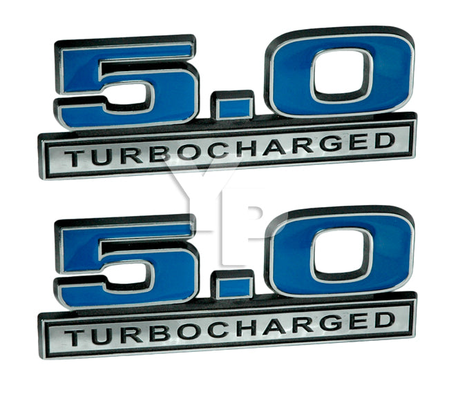 Engine Emblems 5.0 Liter 302 Turbocharged Engine Emblems Badges in Blue & Chrome - 5 ...