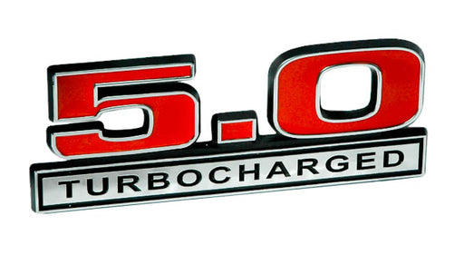 Ford Mustang Red & Chrome 5.0 5.0L Turbocharged 3D Stick On Embossed Emblem