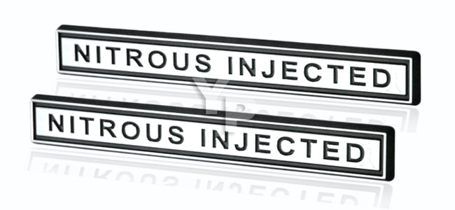 Chrome & Black Nitrous Injected NOS Embossed Emblems Badge Logo - 5" Long Pair