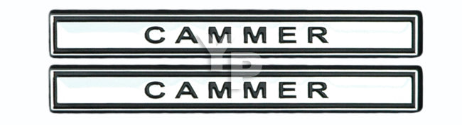 Chrome & Black CAMMER Emblems for Single or Double Overhead Cam Engines - Pair