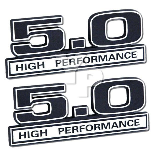 Engine Liter Emblems 5.0 Liter Engine High Performance Emblems Badges Chrome & Black - 5