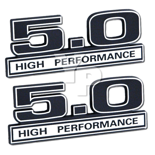 5.0 Liter Engine High Performance Emblems Badges Chrome & Black - 5" Long Pair