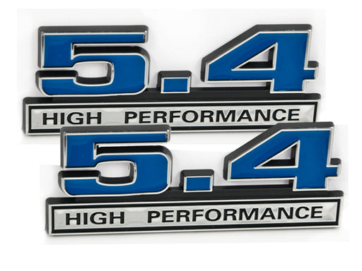 5.4 Liter Engine High Performance Emblems Badges in Chrome & Blue - 5" Long Pair
