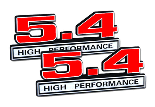5.4 Liter Engine High Performance Emblems Badges in Chrome & Red - 5" Long Pair