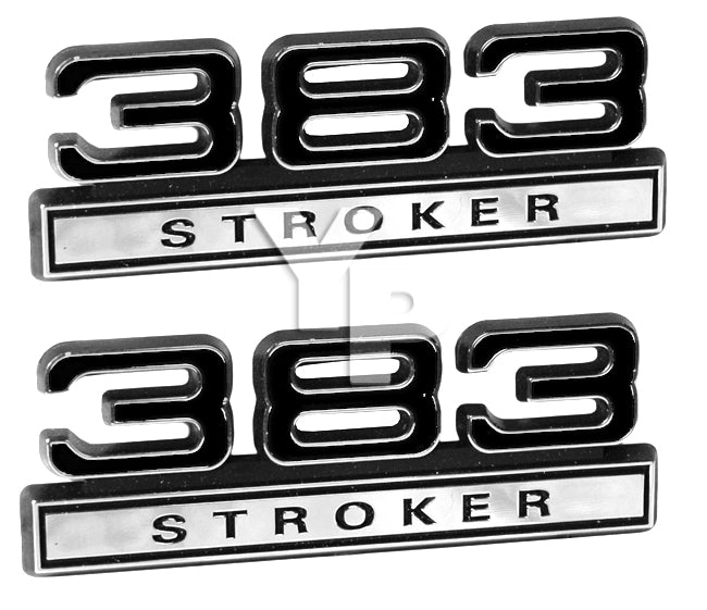 383 Stroker 6.2L Engine Emblems Badges Logo in Chrome & Black - 4" Long Pair