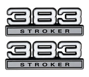383 Stroker 6.2L Engine Emblems Badges White w/ Chrome Trim - 4" Long Pair