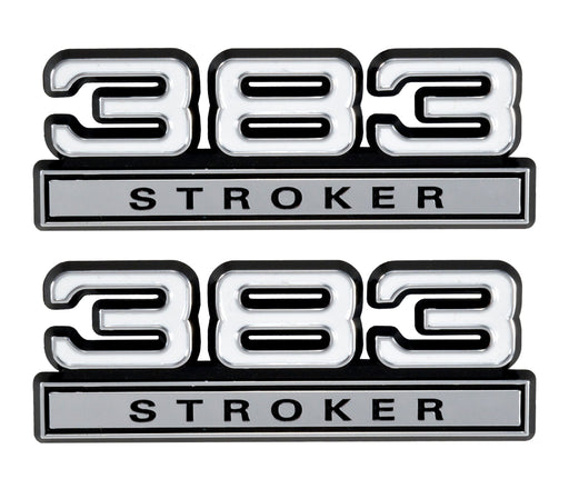 383 Stroker 6.2L Engine Emblems Badges White w/ Chrome Trim - 4" Long Pair