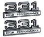 331 5.4 Liter High Performance Engine Emblem in Chrome & Black - 4" Long Pair