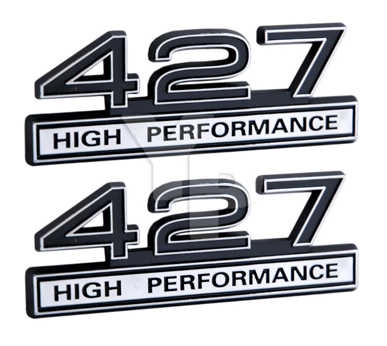 427 7.0 Liter Engine High Performance Emblems in Chrome & Black - 4" Long Pair