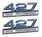 427 7.0 Liter Engine High Performance Emblems in Chrome & Blue - 4" Long Pair