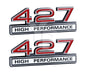 427 7.0 Liter Engine High Performance Emblems in Chrome & Red - 4" Long Pair