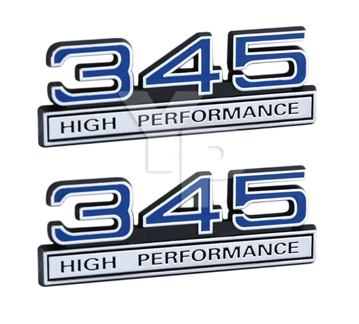 Blue & Chrome 345 High Performance Emblem Badge Logo with Chrome Trim - Pair