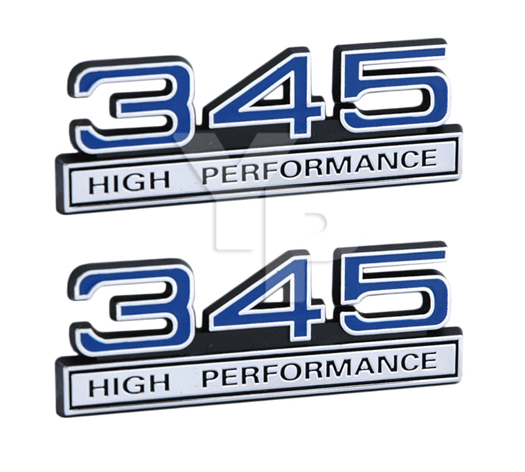 Blue & Chrome 345 High Performance Emblem Badge Logo with Chrome Trim - Pair