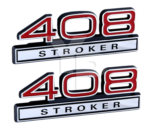 408 6.7 Liter Stroker Engine Emblems Badge Logo in Red & Chrome - 4" Long Pair