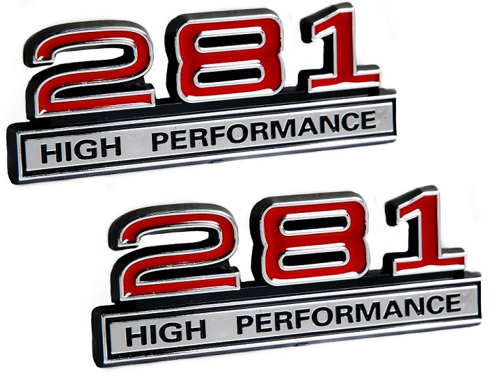 281 4.6 Liter High Performance Engine Emblems in Red & Chrome - 4