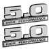 5.0 Liter 302 Engine High Performance Emblems w/ Chrome & White Trim - Pair