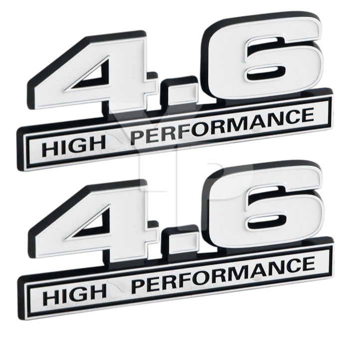 4.6 Liter V8 High Performance Engine Emblem in White & Chrome - 5" Long Pair