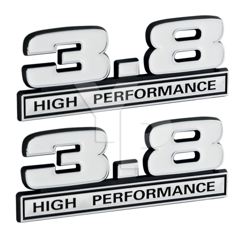 3.8 Liter 231 & 232 V6 Engine Emblems Badges in Chrome & White - 5" Long Pair