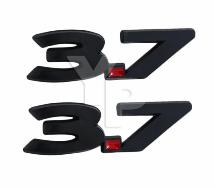2011-2014 Ford Mustang V6 3.7 Liter Black & Red Fender Emblems - 5.5" Long Pair
