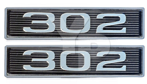 302 Chrome Plated Hood Scoop Emblem - For 5.0L 302ci Engines - Pair