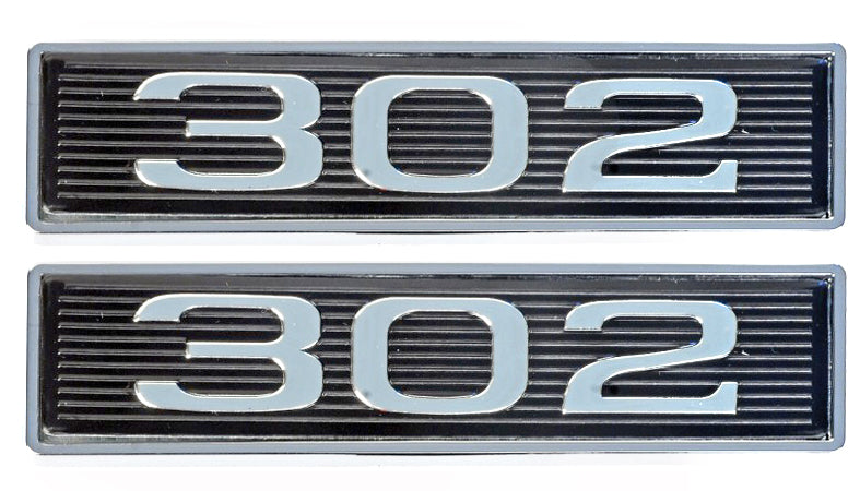 Mustang 5.0L V8 302 Engine Black & Chrome Hood Scoop Emblems - Pair ...