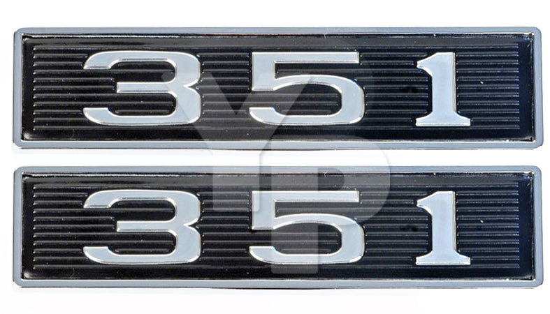Vintage Style 5.8L 351ci Engine Black & Chrome Plated Hood Scoop Emblems - Pair