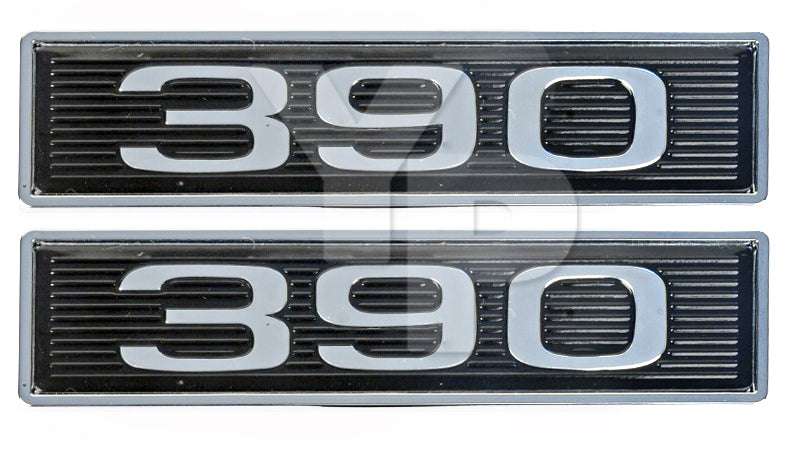 390 6.4L 390ci 6.4 Liter Engine Black & Chrome Plated Hood Scoop Emblems - Pair