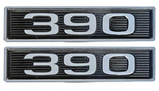 390ci 6.4L 390 6.4 Liter Embossed Chrome Plated Black Hood Scoop Emblems - Pair