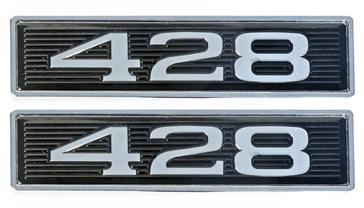 428 428ci Engine Block 7.0 Liter Black & Chrome Plated Hood Scoop Emblems - Pair