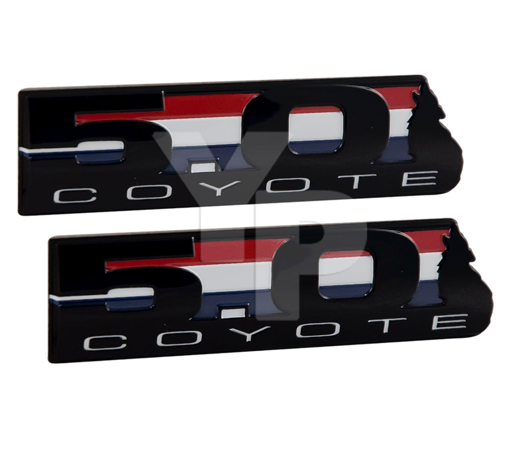 2011-17 Ford F-150 Mustang 5.0L Coyote Emblems Black Red Blue - 5.5' Long Pair