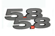 5.8 Liter 351 Flat Matte Black Emblems Badges w/ Red Insert - 5.25" Long Pair