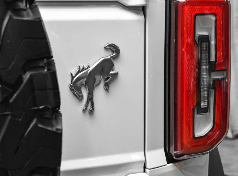 2021-2023 Ford Bronco OEM M2DZ-9942528-A Tailgate Emblem Silver Bucking Bronco