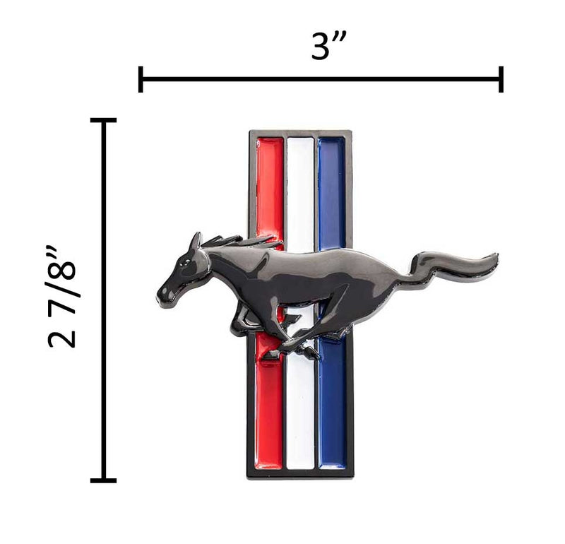 1994-2004 Ford Mustang 3" Black Running Horse Tribar Fender Emblems Pair LH RH