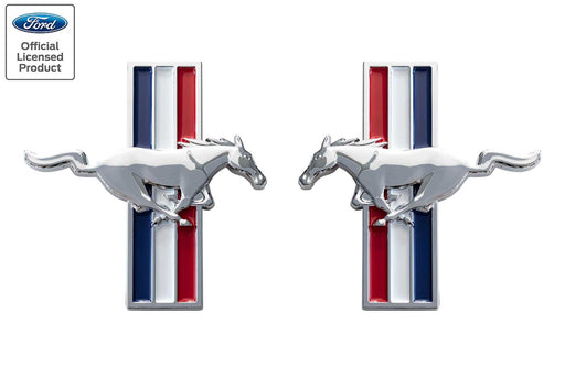2005-2014 Ford Mustang LARGE Chrome Running Horse Tribar Fender Emblems Pair