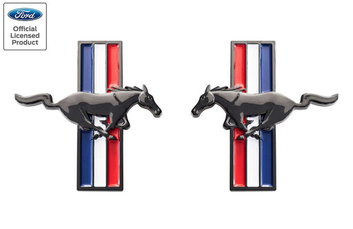 2005-2014 Ford Mustang LARGE Black Running Horse Tribar Fender Emblems Pair